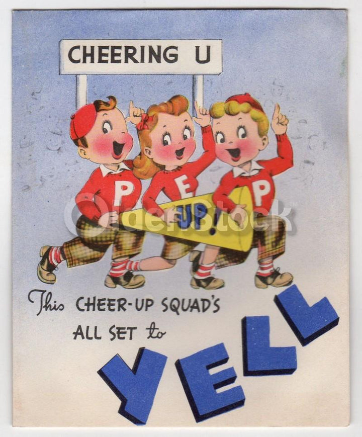 Cheer Up Pep Squad Vintage Graphic Art Gell Well Card
