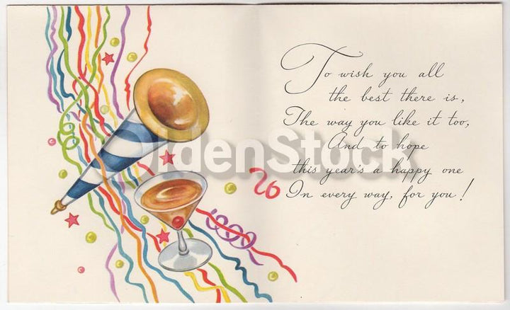 Happy New Year Celebration Vintage 1940s Unused New Years Card