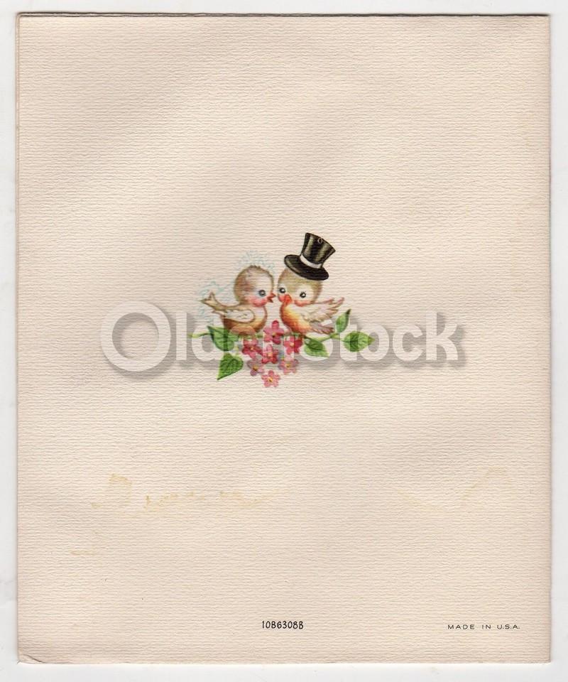 Cute Love Birds Vintage 1940s Graphic Art Wedding Card