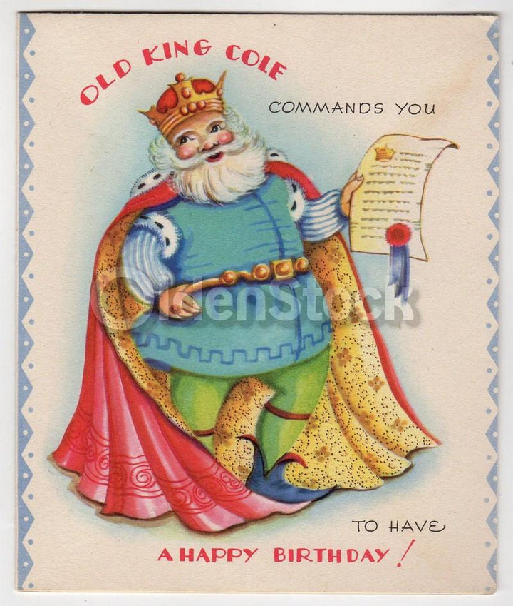 Old King Cole Song Vintage 1940s Unused Happy Birthday Card