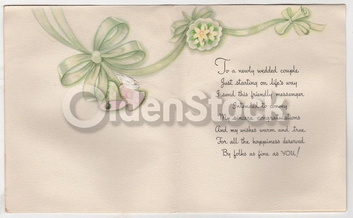 Wedding Bells Vintage 1940s Unused Congratulations Wedding Card