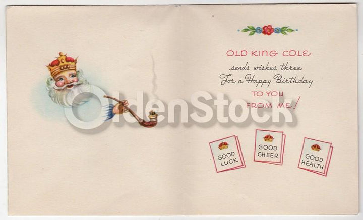 Old King Cole Song Vintage 1940s Unused Happy Birthday Card