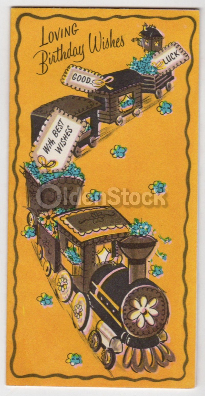 The Good Luck Train Vintage 1960s Unused Birthday Card