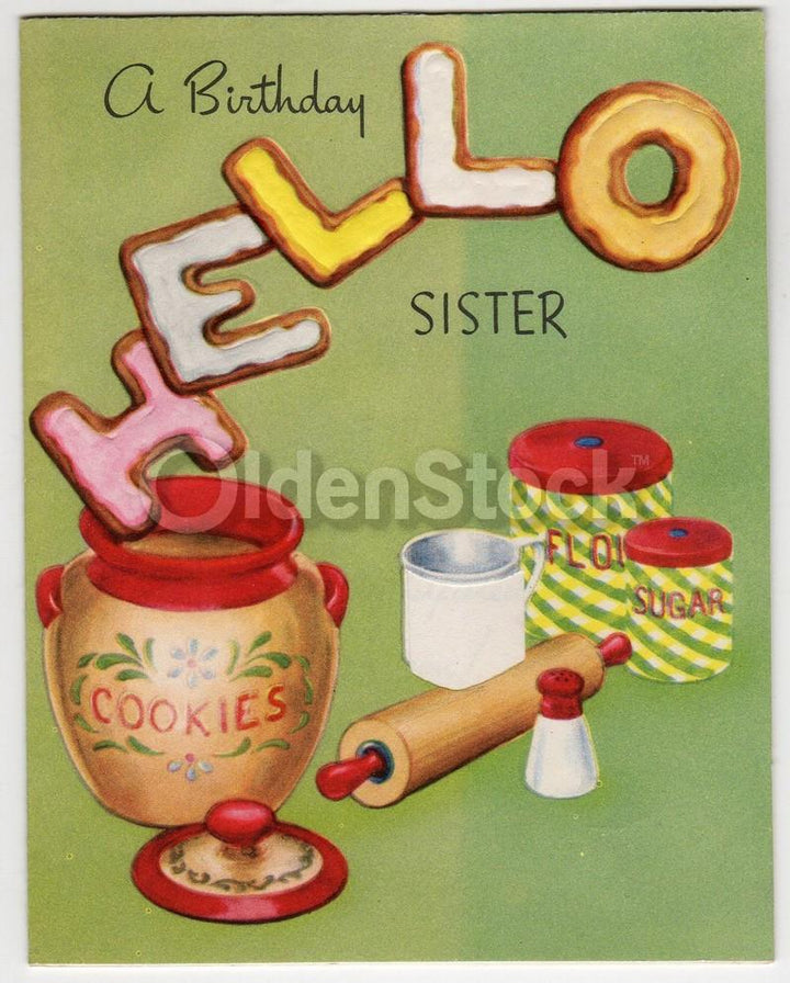 A Birthday Hello Sister Vintage 1950s Unused Happy Birthday Card