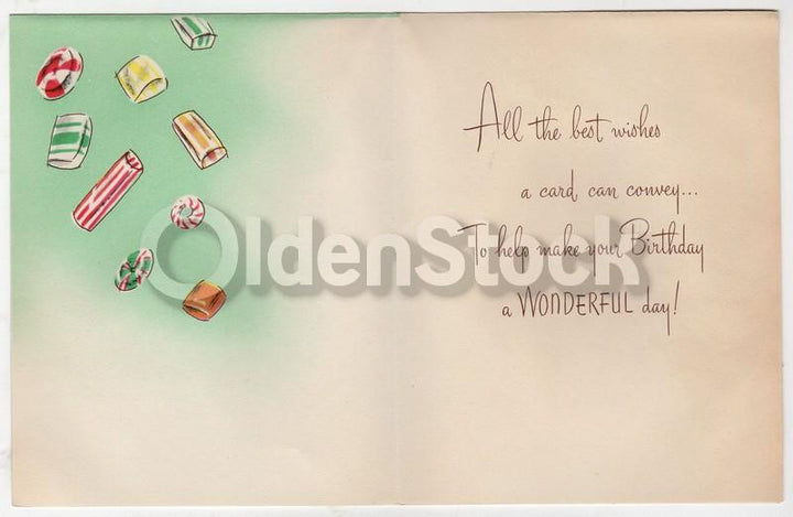 School Girls Candy Treats Vintage 1950s Unused Happy Birthday Card