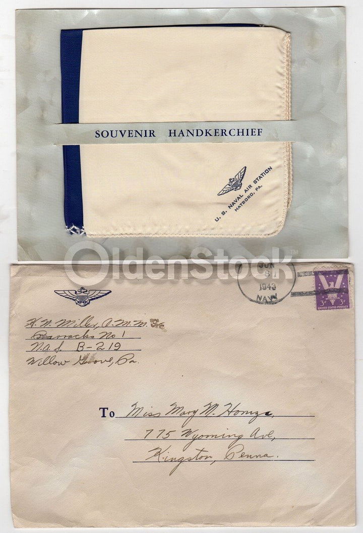 Hatboro PA US Naval Air Station Vintage WWII Navy Sweetheart Handkerchiefs Set